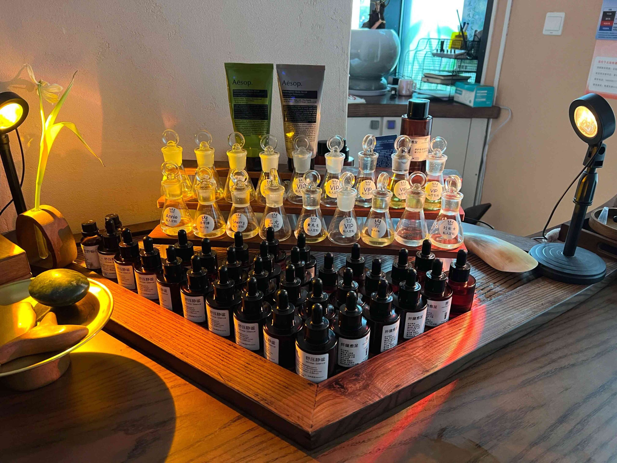 High-grade essential oils used at Jenny Massage in Shanghai